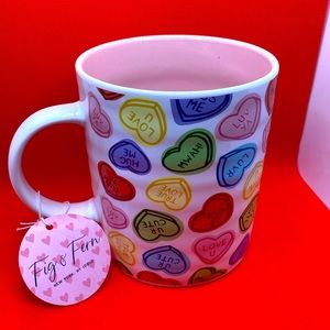 NWOT Fig & Fern Extra Large Mug White With Candy Hearts Pink Interior